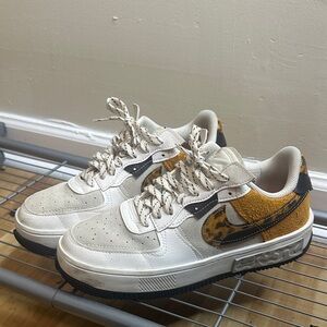 Nike Air Force White and Orange Sneakers